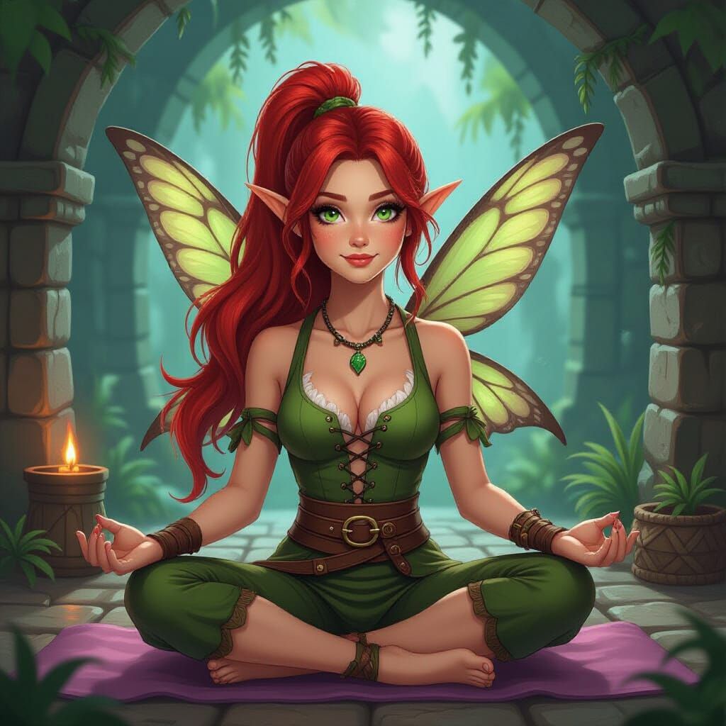Fairy Thief Doing Yoga, Dungeons & Dragons Style