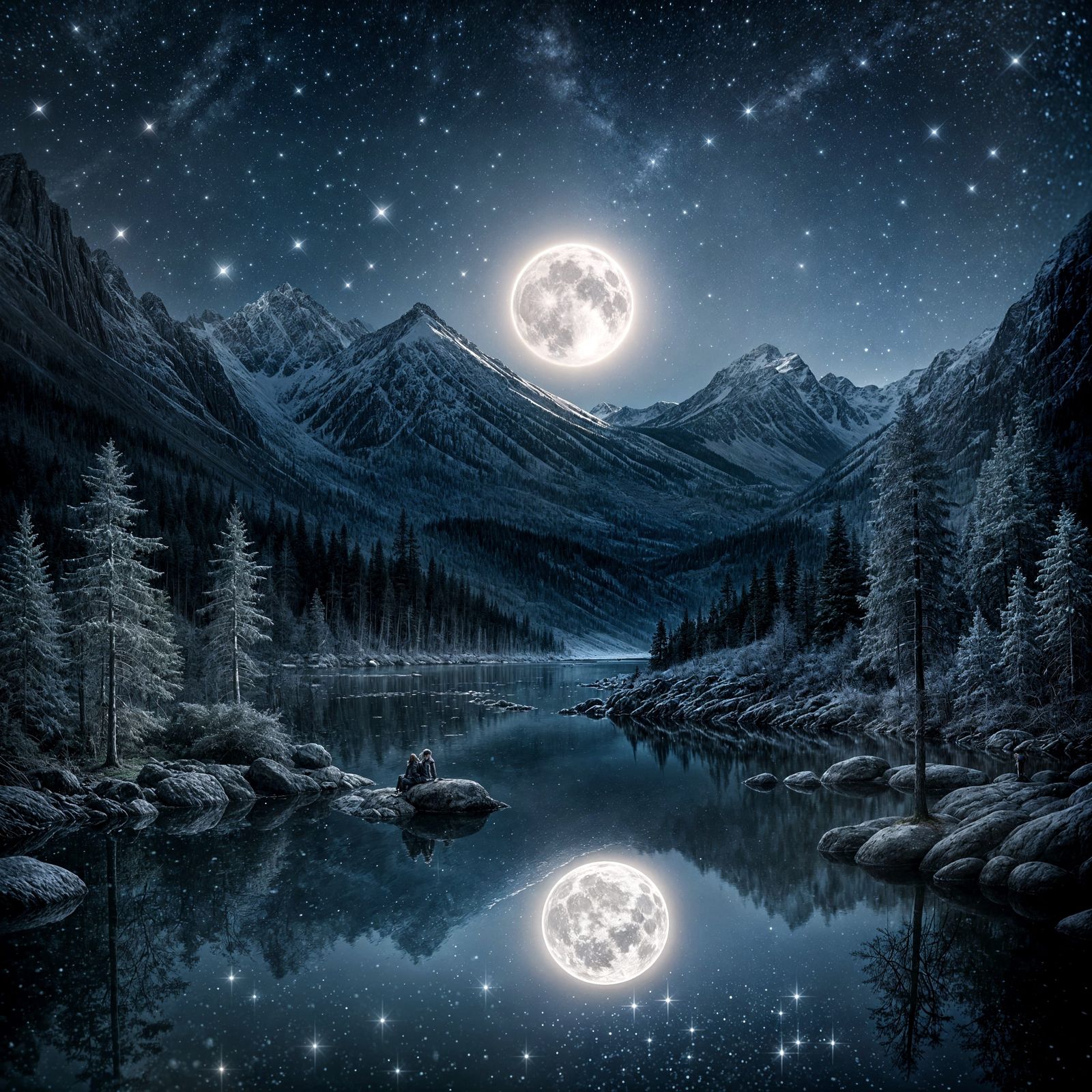 Moonlit Mountain Wilderness at Night