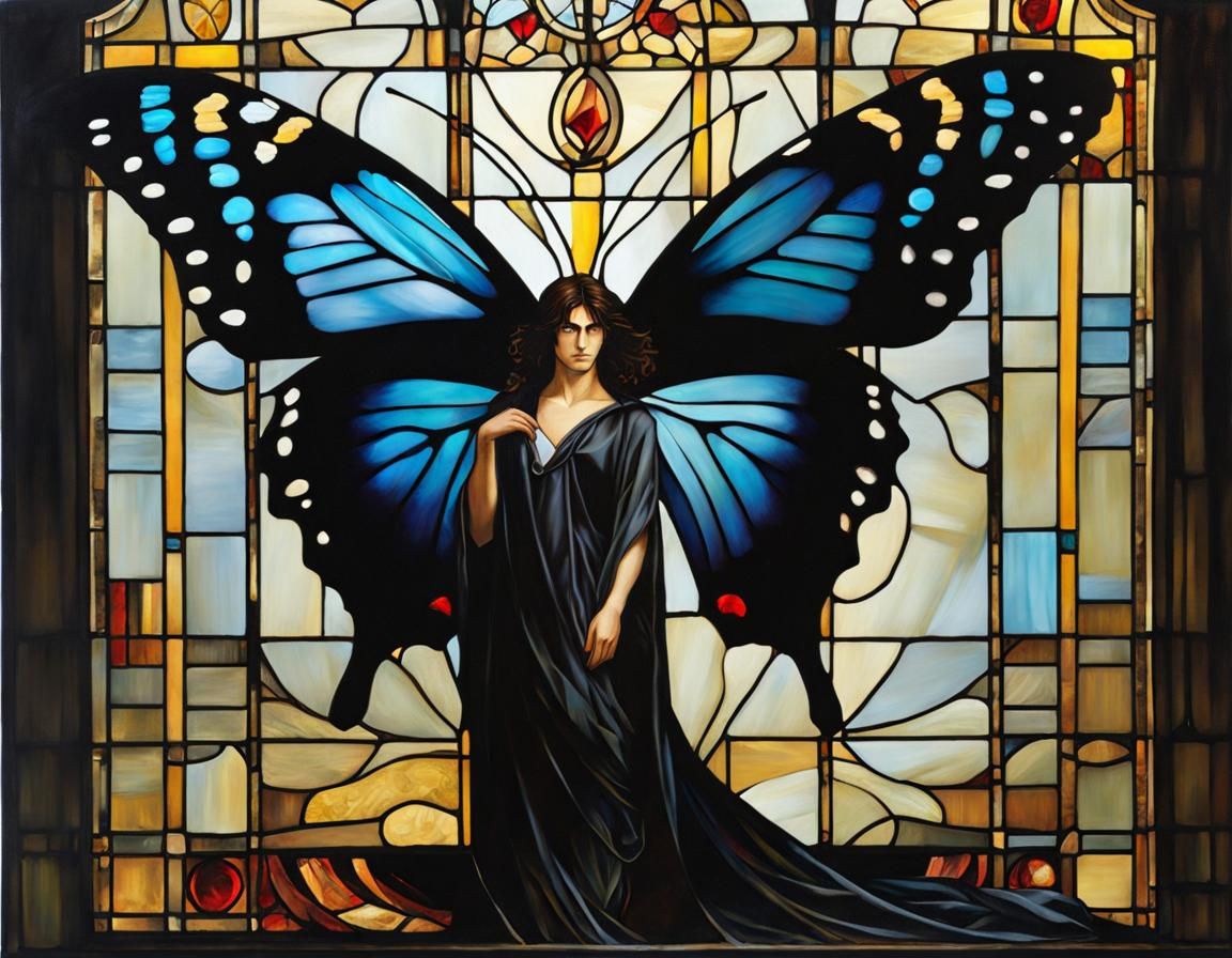 Stained-Glass Butterfly Man: Emo Oil Painting