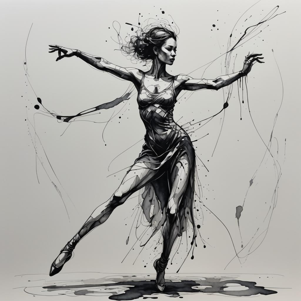 Minimalist Ink Line Art: Abstract Dancer Portrait