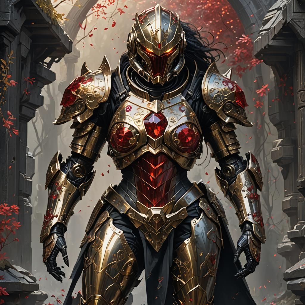 Female Warforged in Ornate Powered Armor