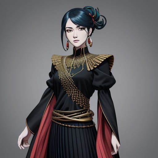 Ancient Greek Inspired Peplos Dress in Vibrant Anime Style