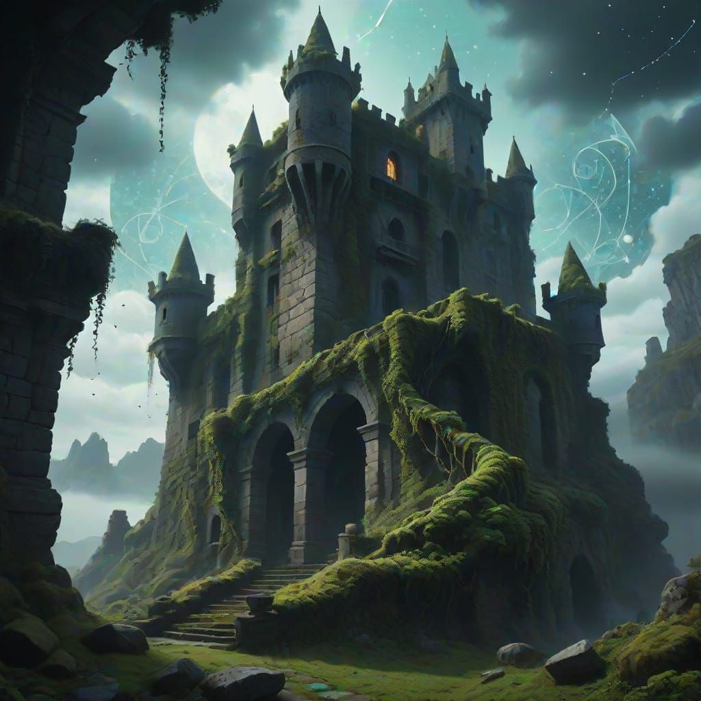 Ancient Castle Silhouetted Against Mystical Constellation Sk...