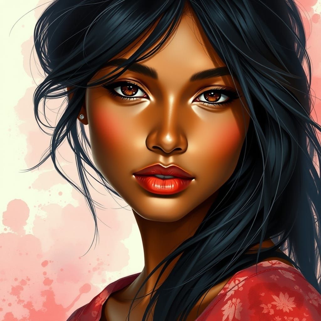 Elegant, Hyper-Realistic Portrait in Watercolor Style