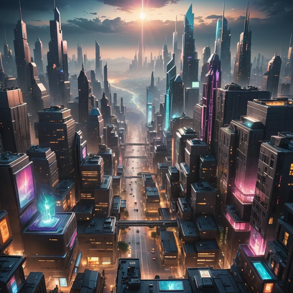 Prismatic Alien Cityscape: 8K Digital Illustration