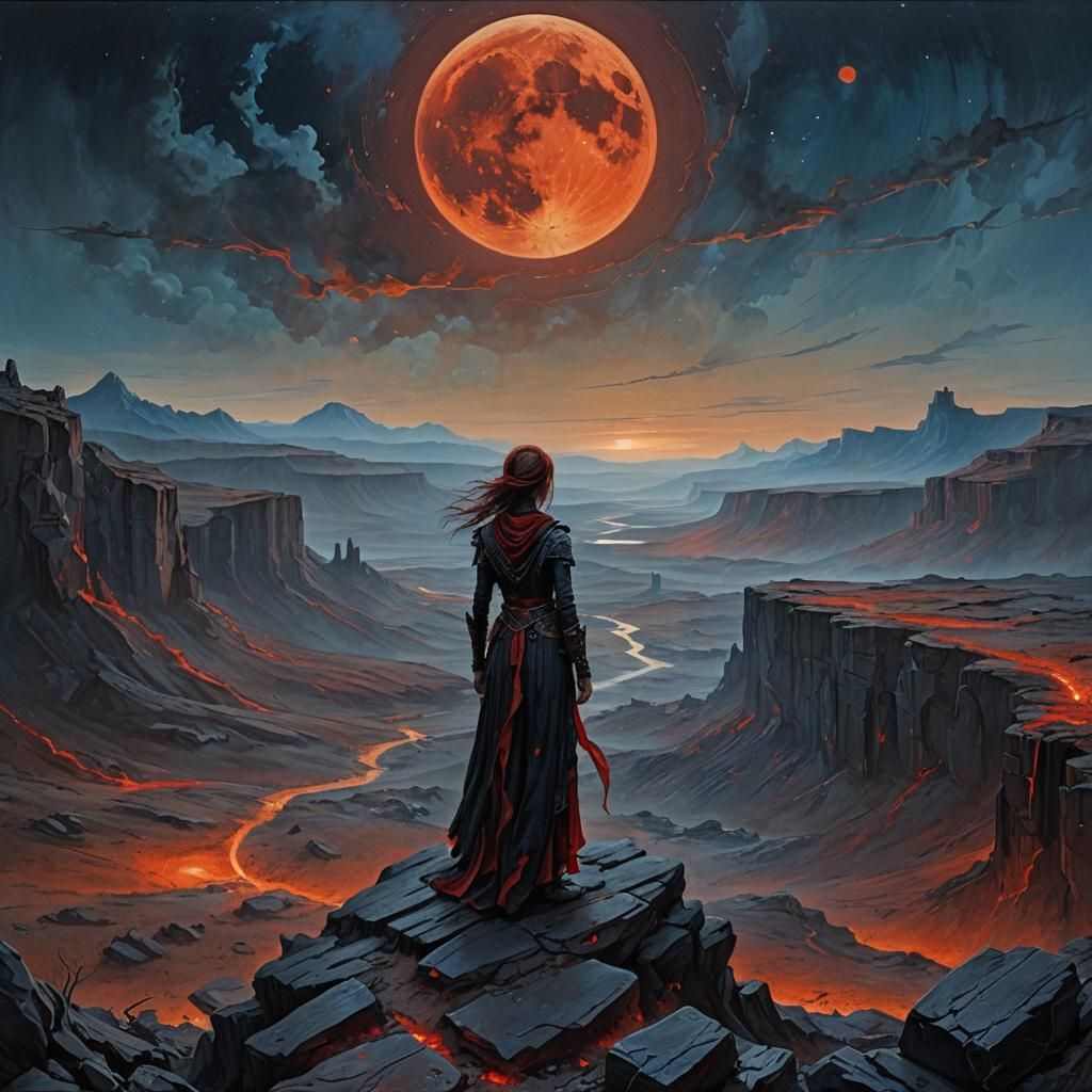 Celestial Being Under Blood Moon in Gothic Style