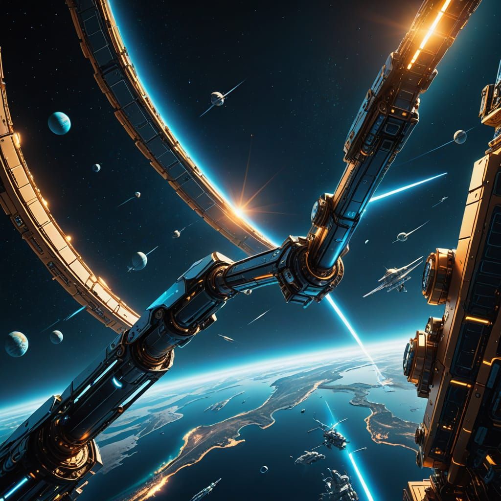 Cyberpunk Canadarm in Orbital Ballet