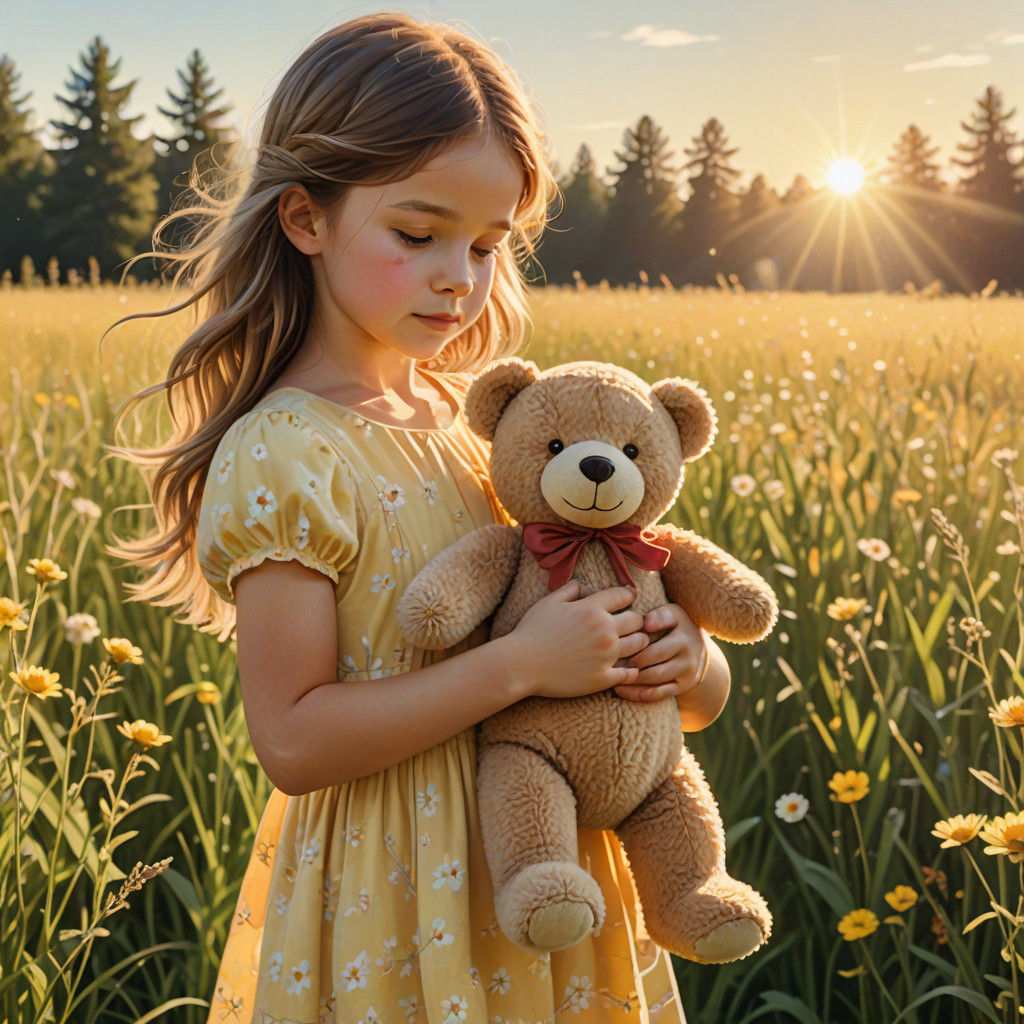 Whimsical Little Girl in a Sunny Meadow
