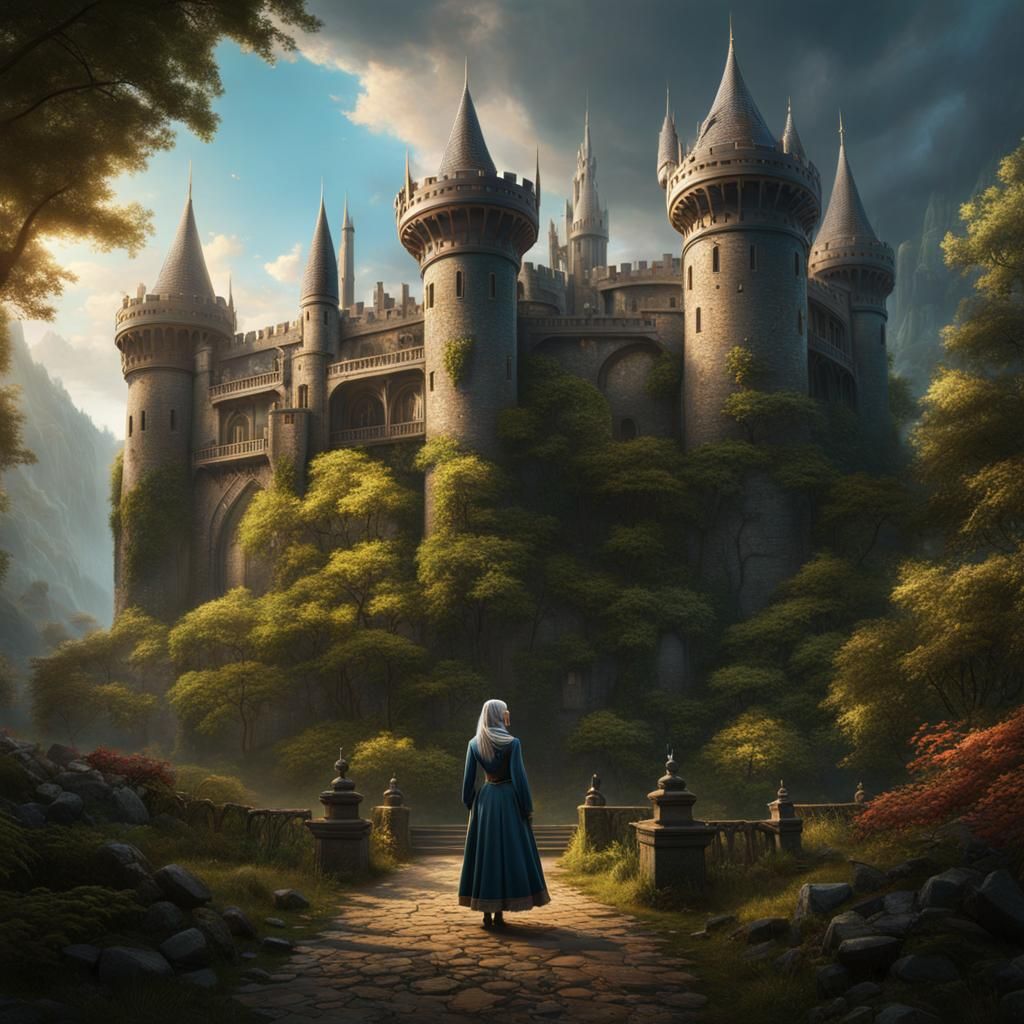 Fantasy Castle with Princess in Detailed Matte Painting