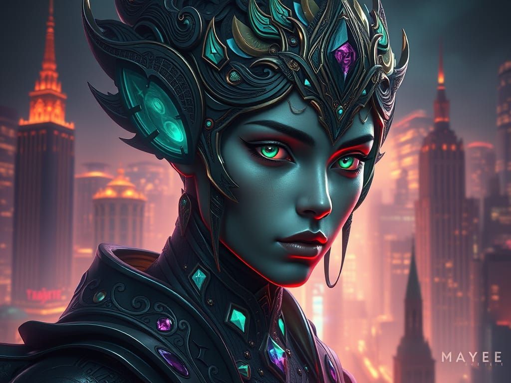 Otherworldly City Dweller in Ethereal Glow