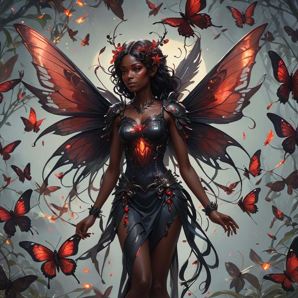 Dark Faerie Portrait with Firefly Wings