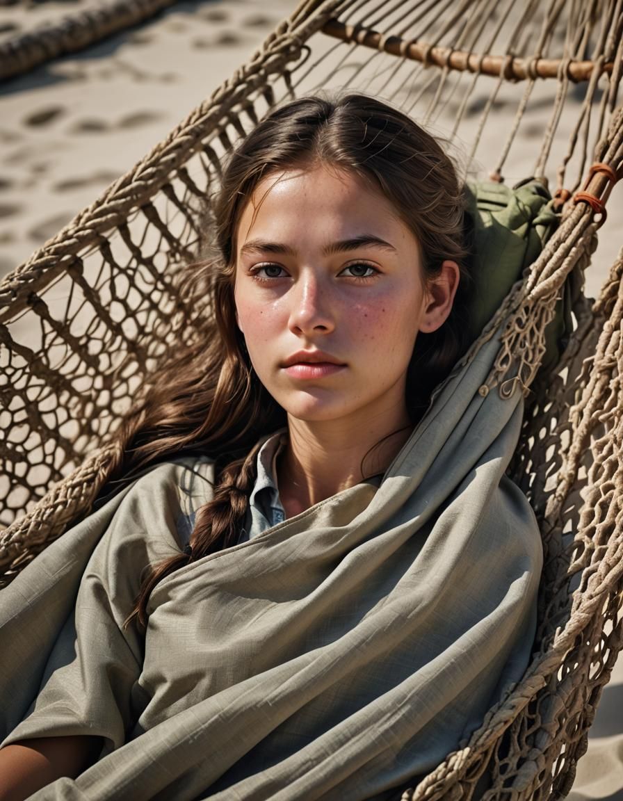 Girl Sleeping on Beach: Professional Color Portrait