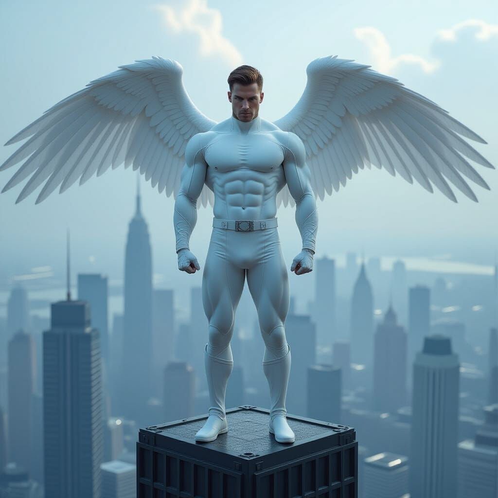 Winged Figure Contemplates City: Dystopian Realism
