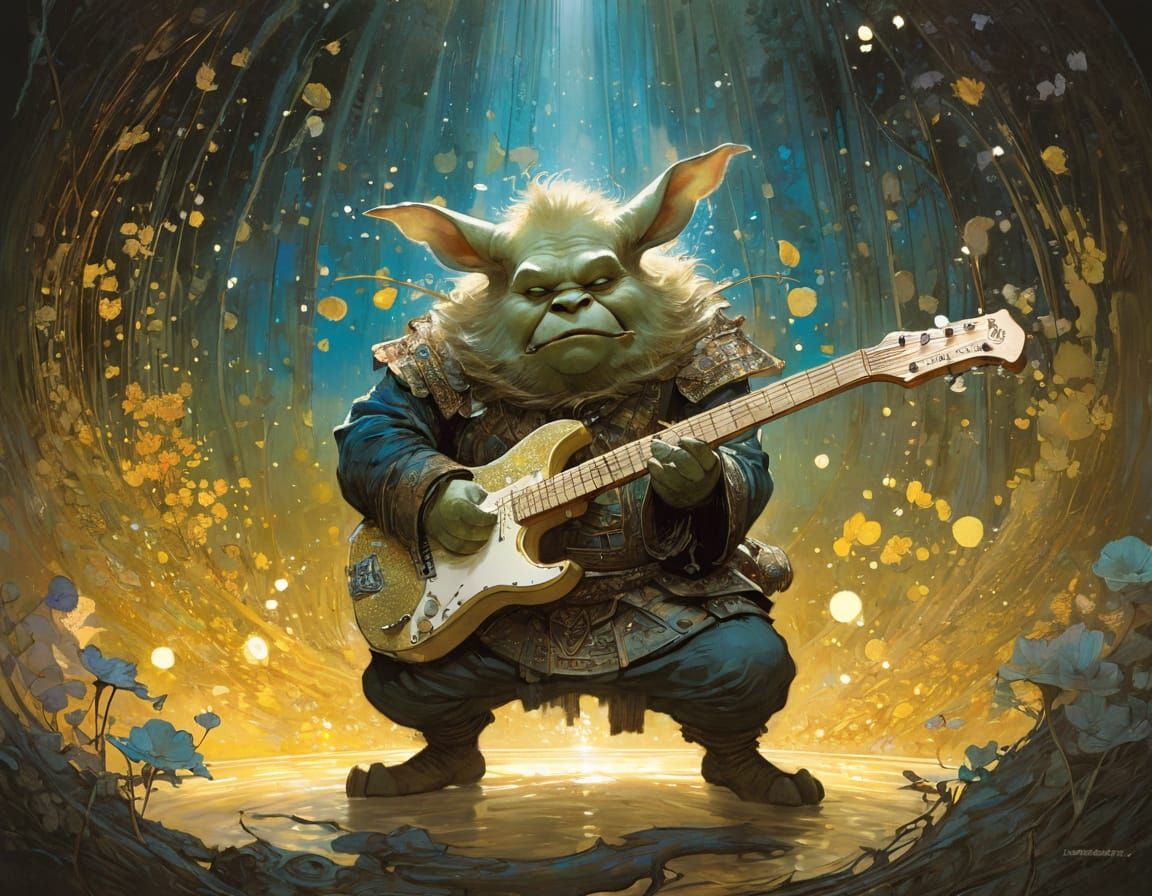 Enchanting Ogre Plays Guitar in Golden Light
