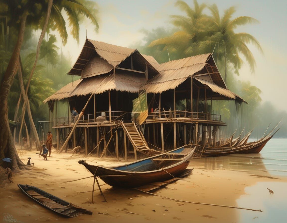 Thailand Beach Scene: Figurative Painting of Songkhlah
