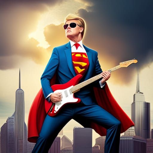 Hyperrealistic Donald Trump as Superman Rocks Guitar