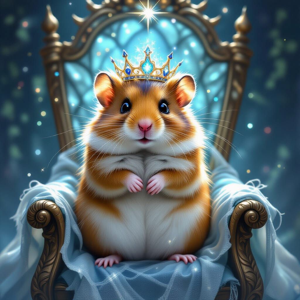Regal Hamster Queen in Cosmic Fantasy Art