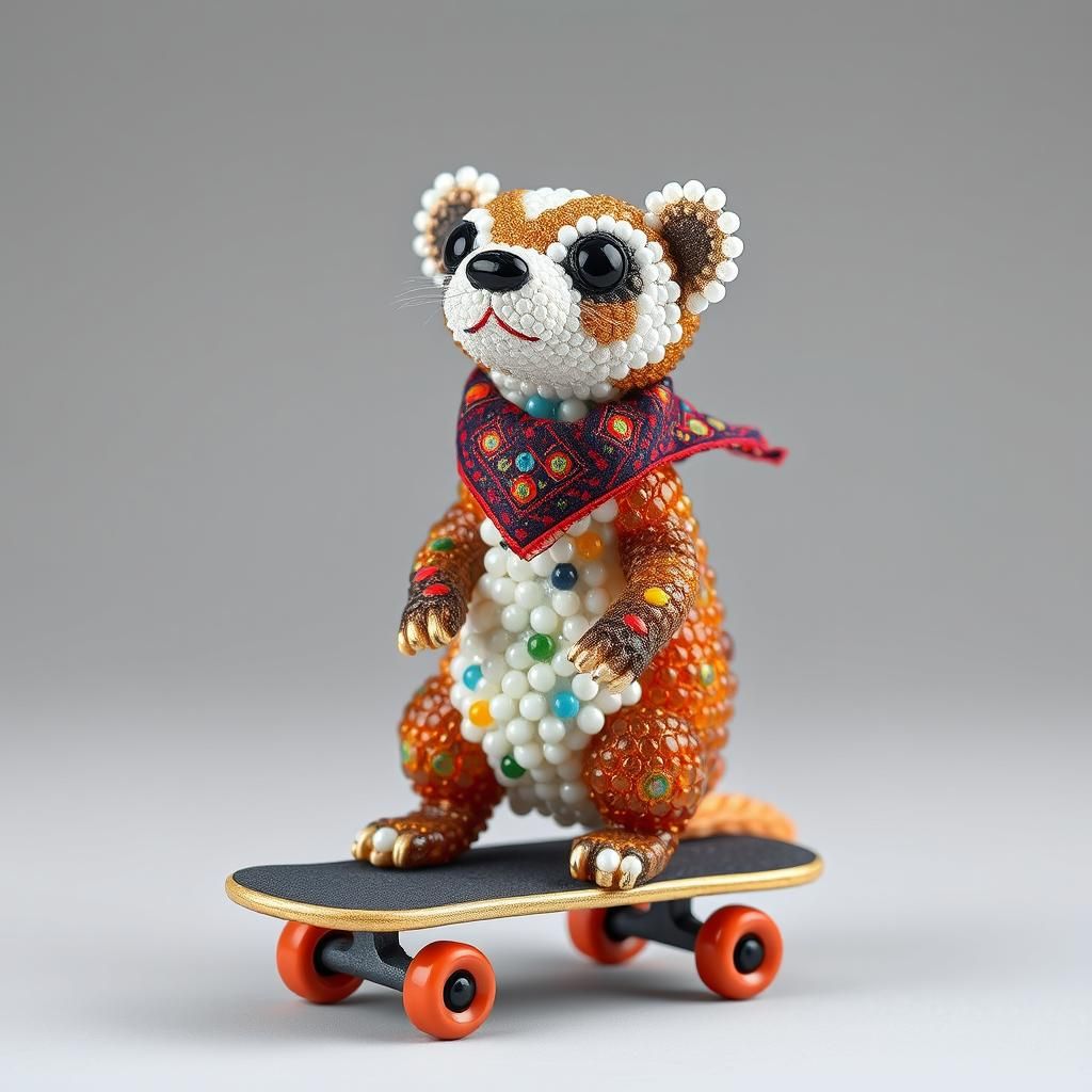 Beaded Ferret on Skateboard: A Colorful Creation