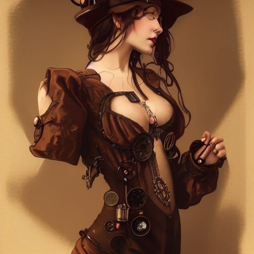 Steampunk Lingerie Portrait in Hyperdetailed Style