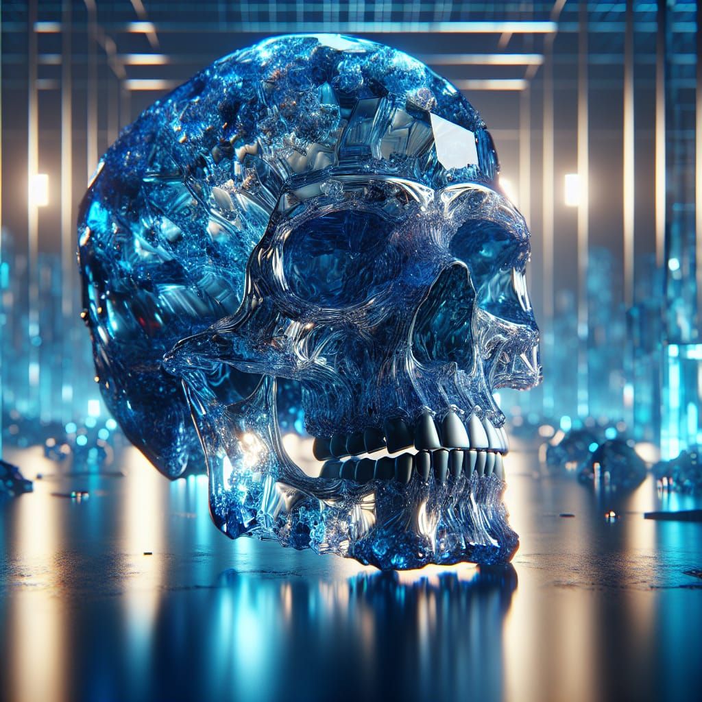 Blue Crystal Skull in Photorealistic CGI