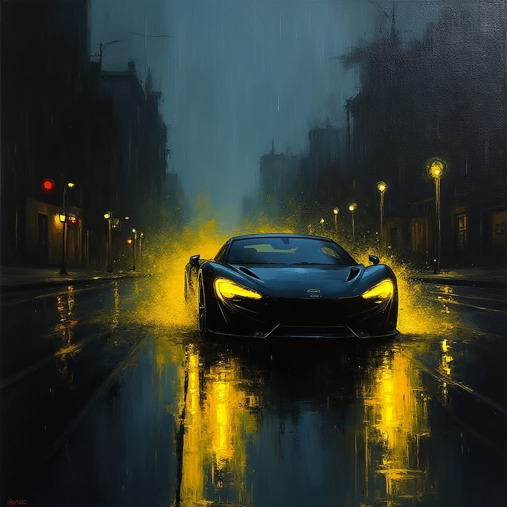 Stormy Night Street Scene in Vibrant Brushstrokes