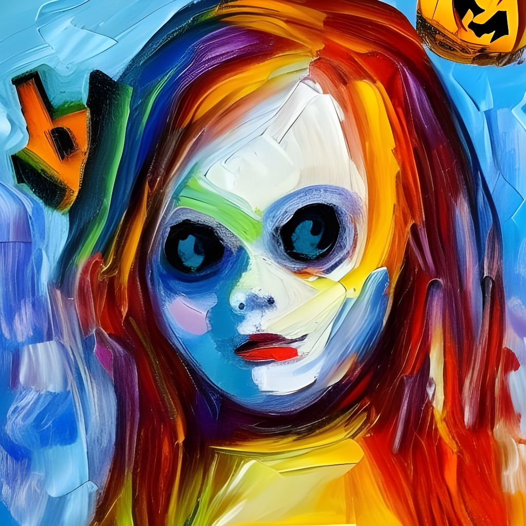 Halloween Girl in Expressionist Impasto Oil Painting