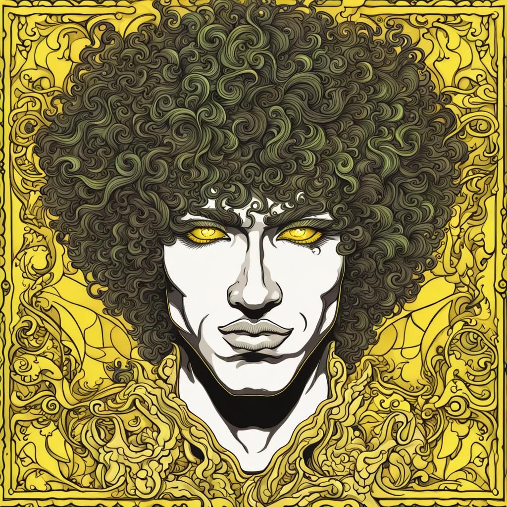 Male face, lush hair