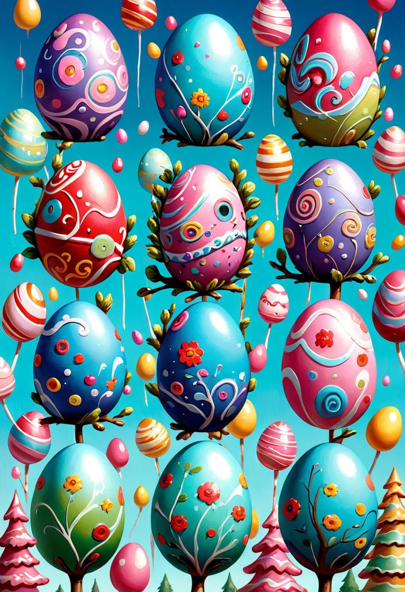Whimsical Easter Eggs in Fantastical Wonderland