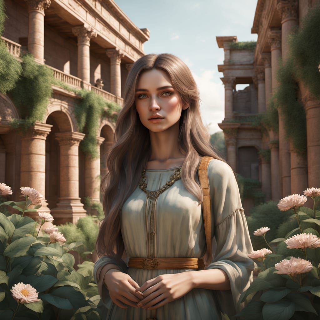 Young Herbalist Restra Amidst Ancient Roman Ruins in Vibrant...