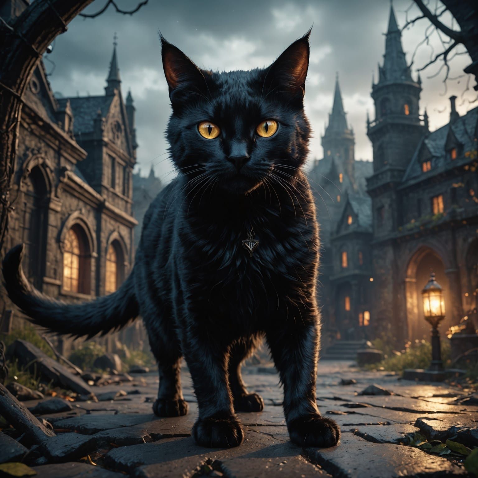 Scary Black Cat: Detailed Matte Painting