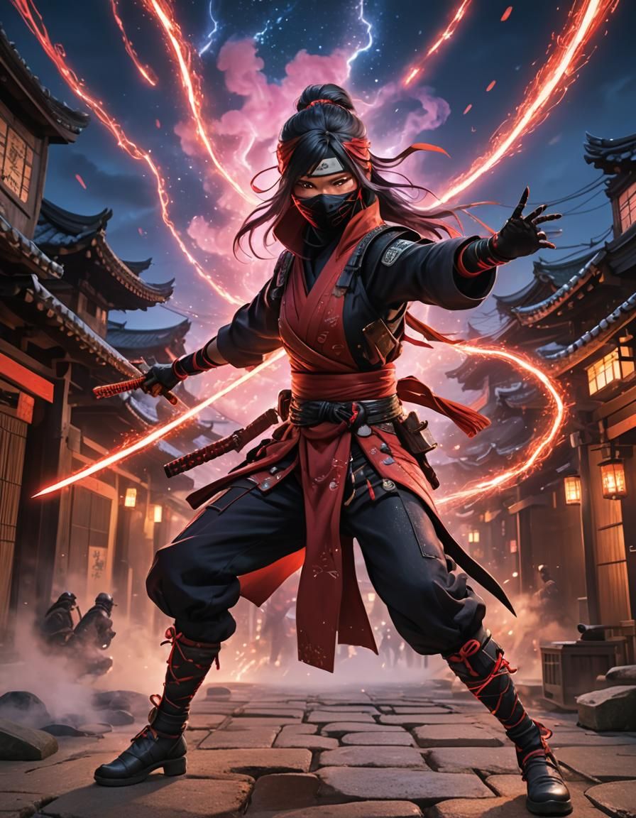 Ninja Girl in Edo City with Scarlet Lightning