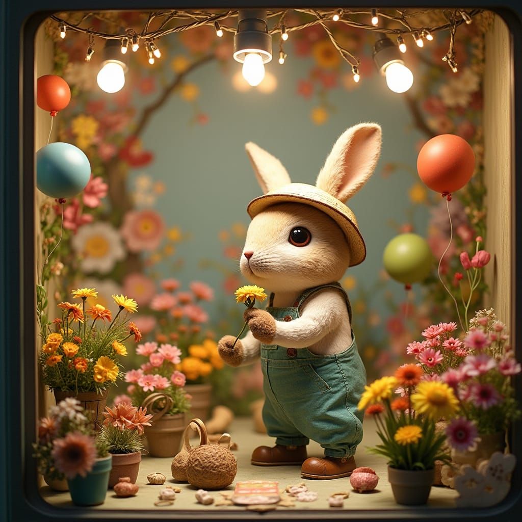 Vibrant Flower Shop Window with Whimsical Toy Display and An...