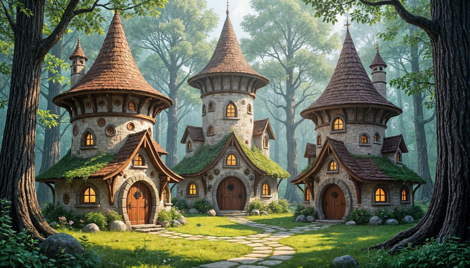 Magical Elven Cottages with Castle Towers