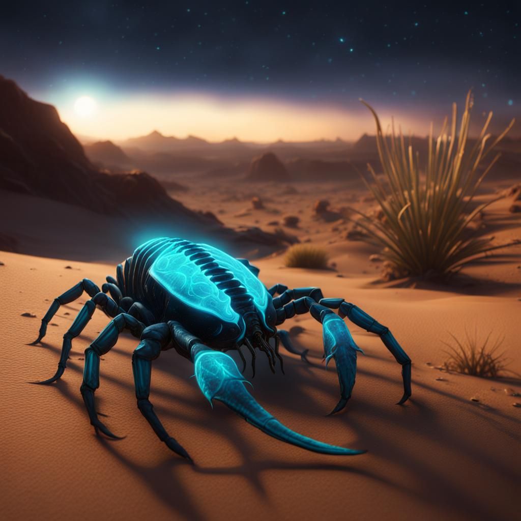 Bioluminescent Scorpion in Desert Fantasy Concept Art