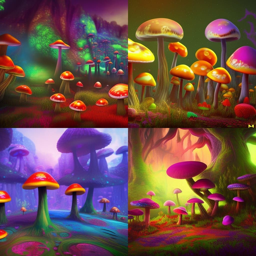 Psychedelic Mushrooms: Detailed Fantasy Concept Art