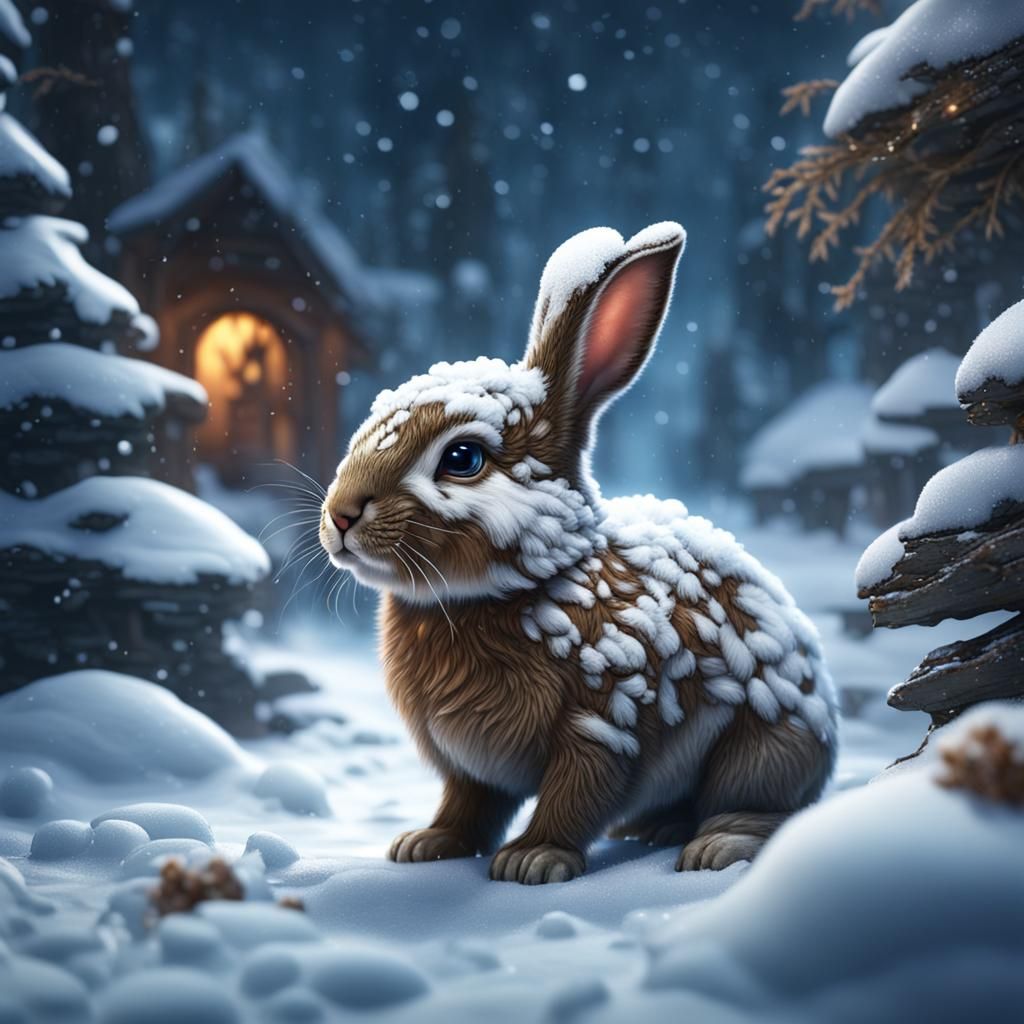 Baby Bunny in Snow: Detailed Matte Painting