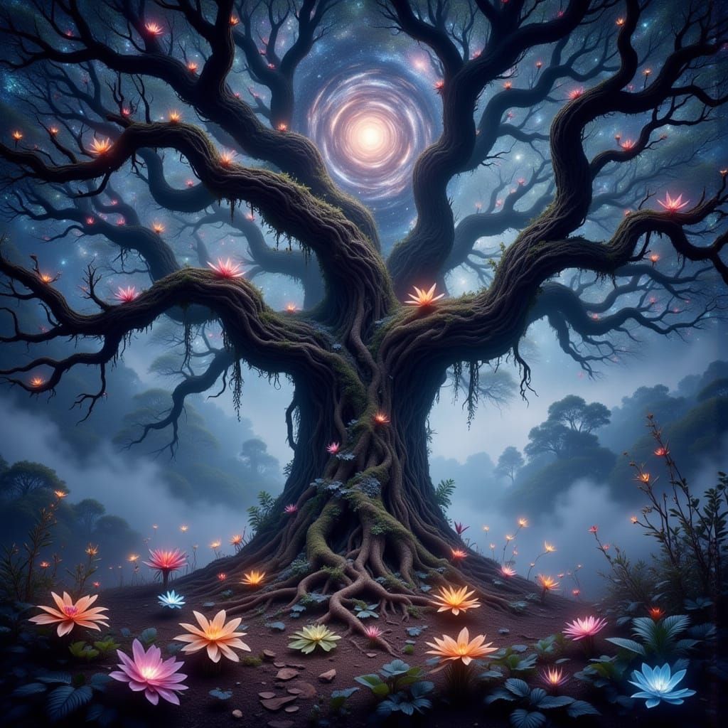 Ancient Cosmic Tree With Roots In Ethereal Planes
