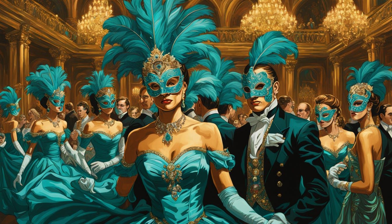 Baroque Ballroom Dance in Turquoise and Gold