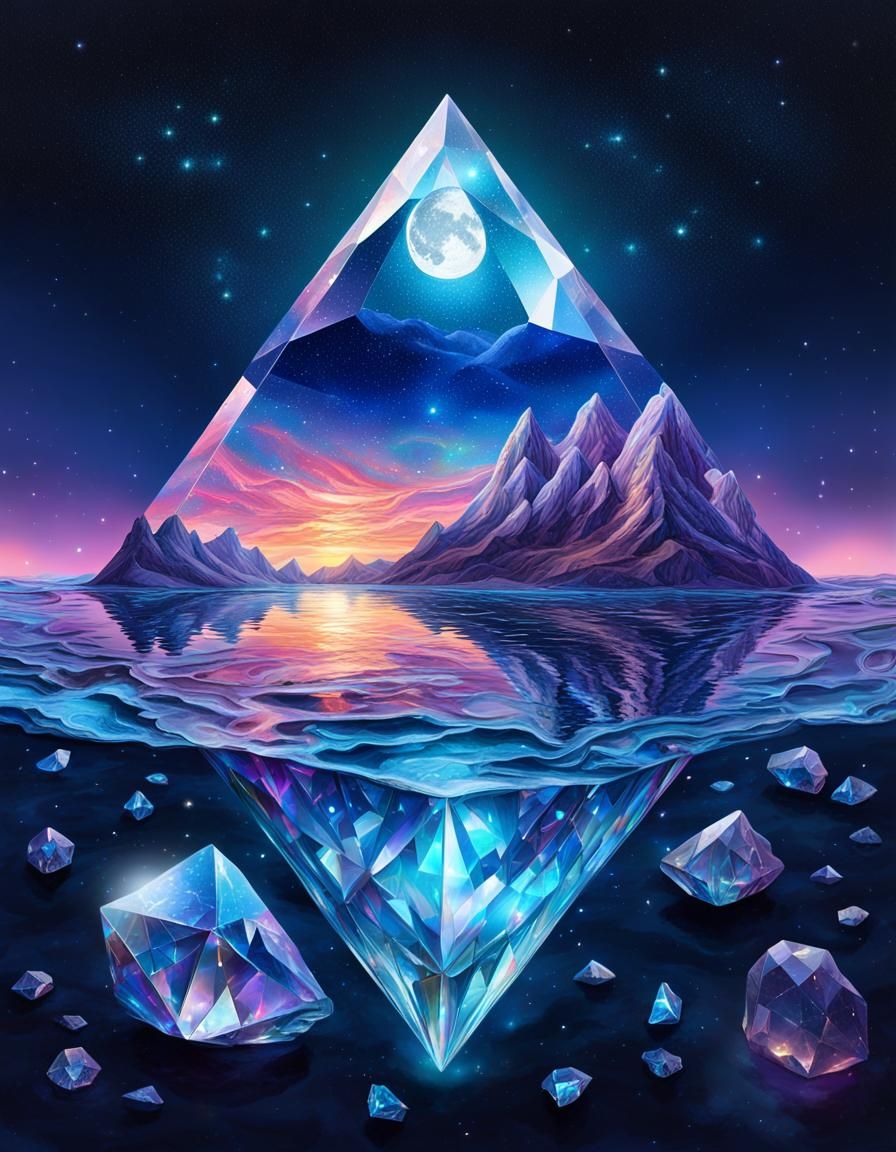 Crystal Night Sky Over Glass Ocean Illustration
