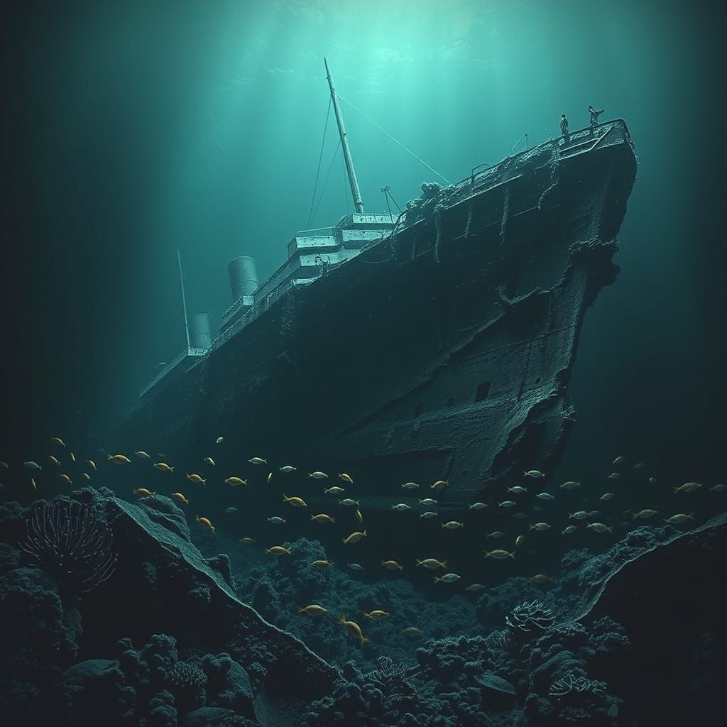 Titanic Shipwreck in a Dreamlike Oceanic Scene
