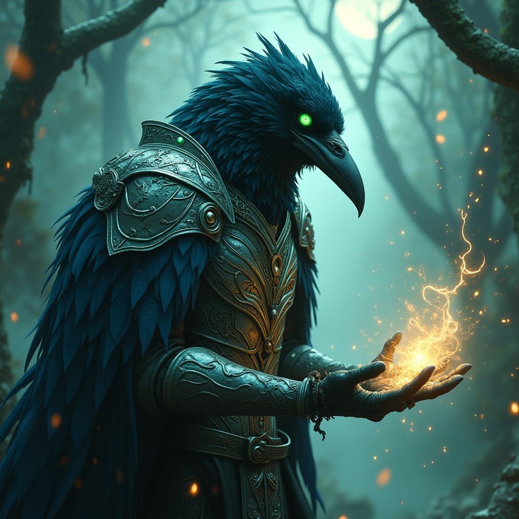 Ethereal Raven Sorcerer in Moonlit Realms