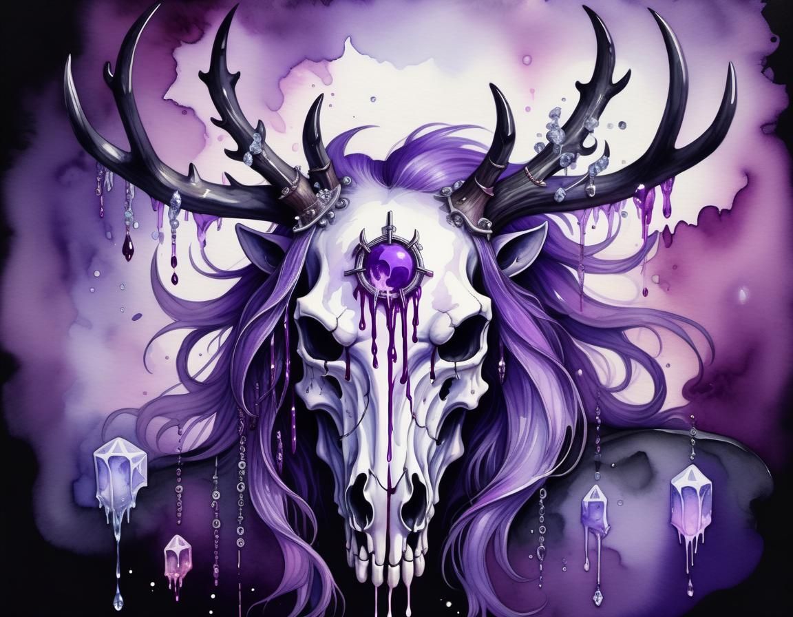 Ghost Horse of Death: Gothic Watercolor Skull