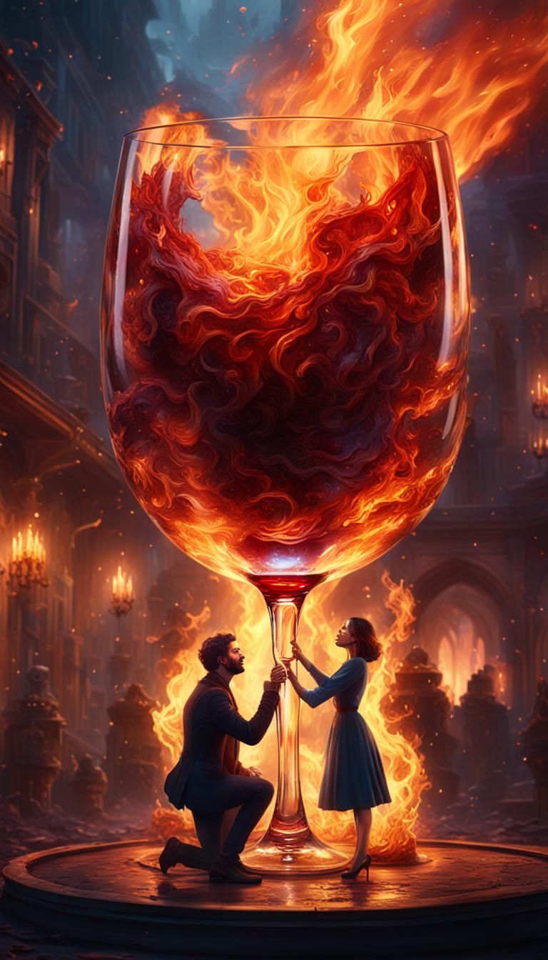 Woman in Wine Glass with Flaming Figure