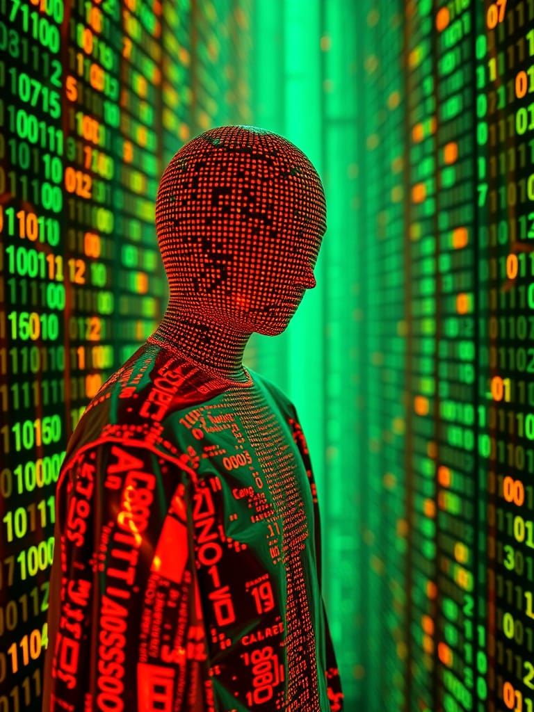 Neon Data World with Repeating Binary Code