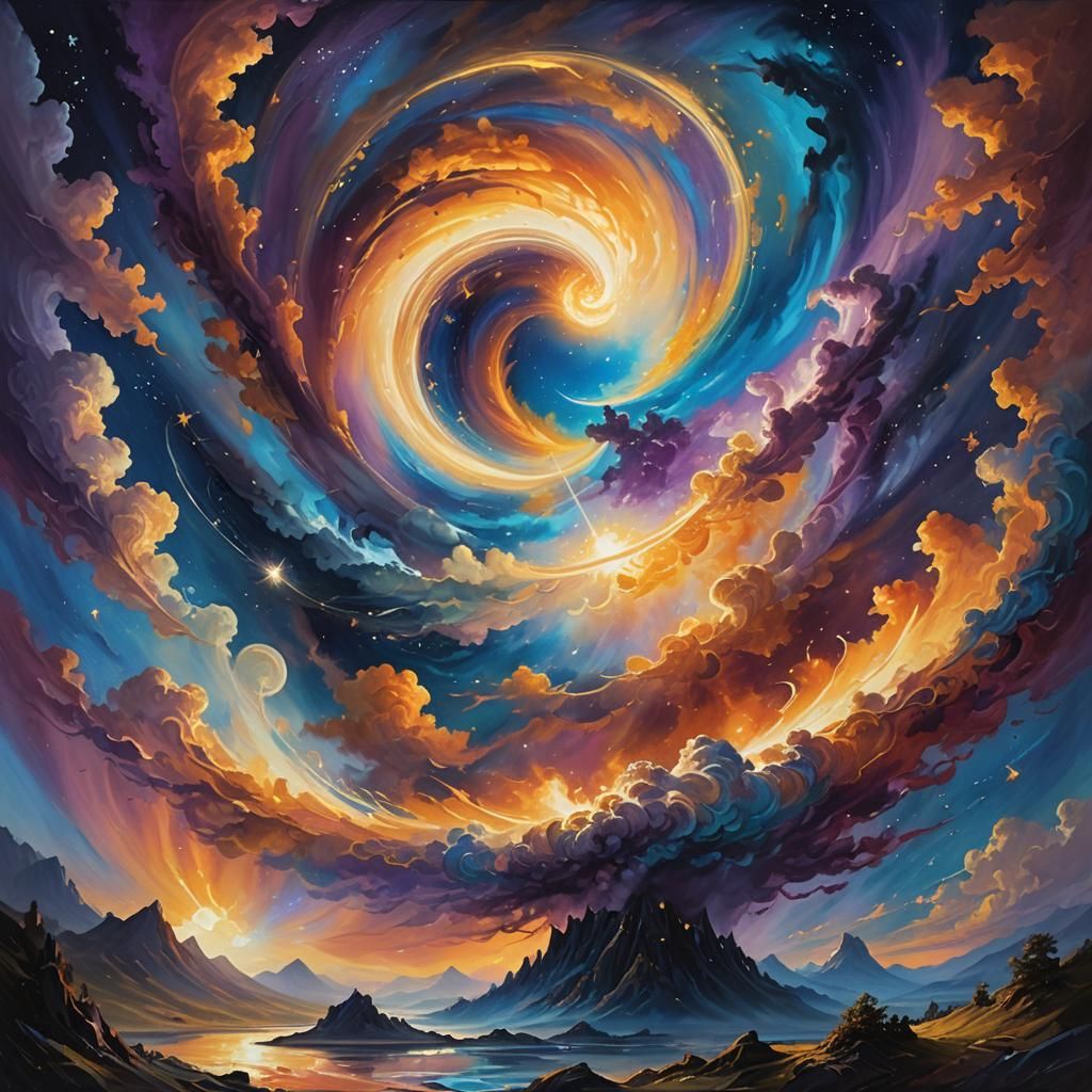 Night and Day Energies Clash in Dreamlike Landscape