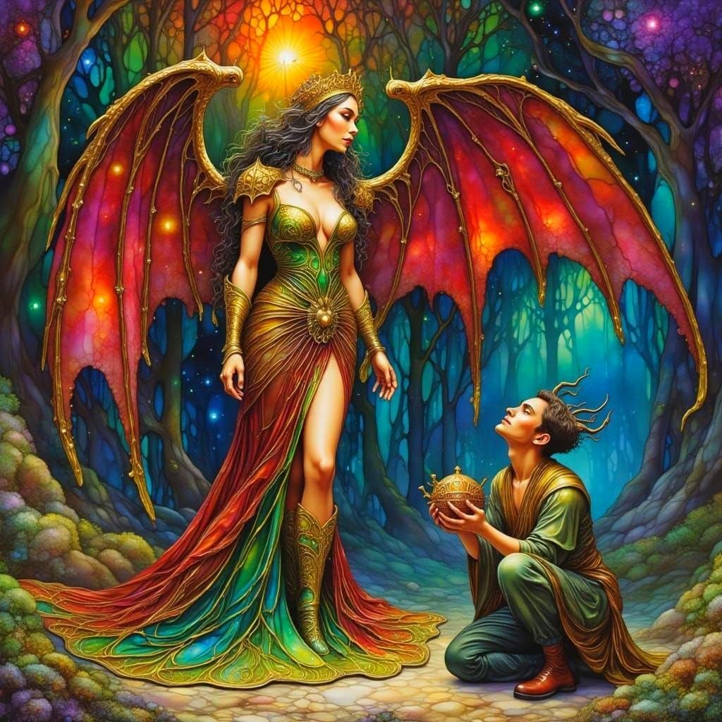 Demoness Receives Offerings in Dark Fantasy Style