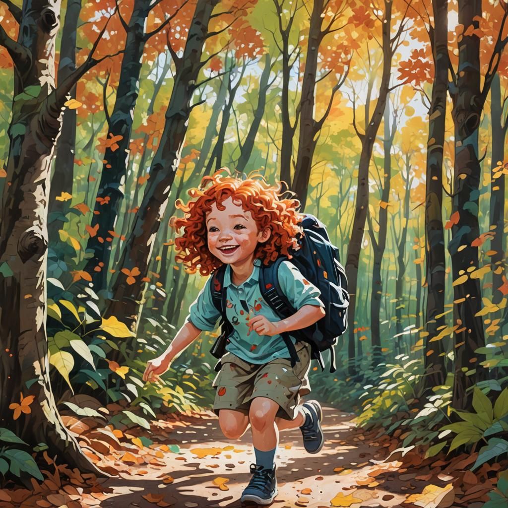 Girl Playing in Woods: Vibrant Street Art