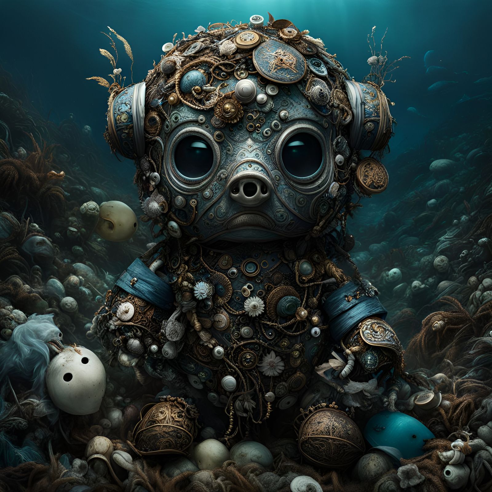 Chibi Garbage Patch Guardian with Doll Mask