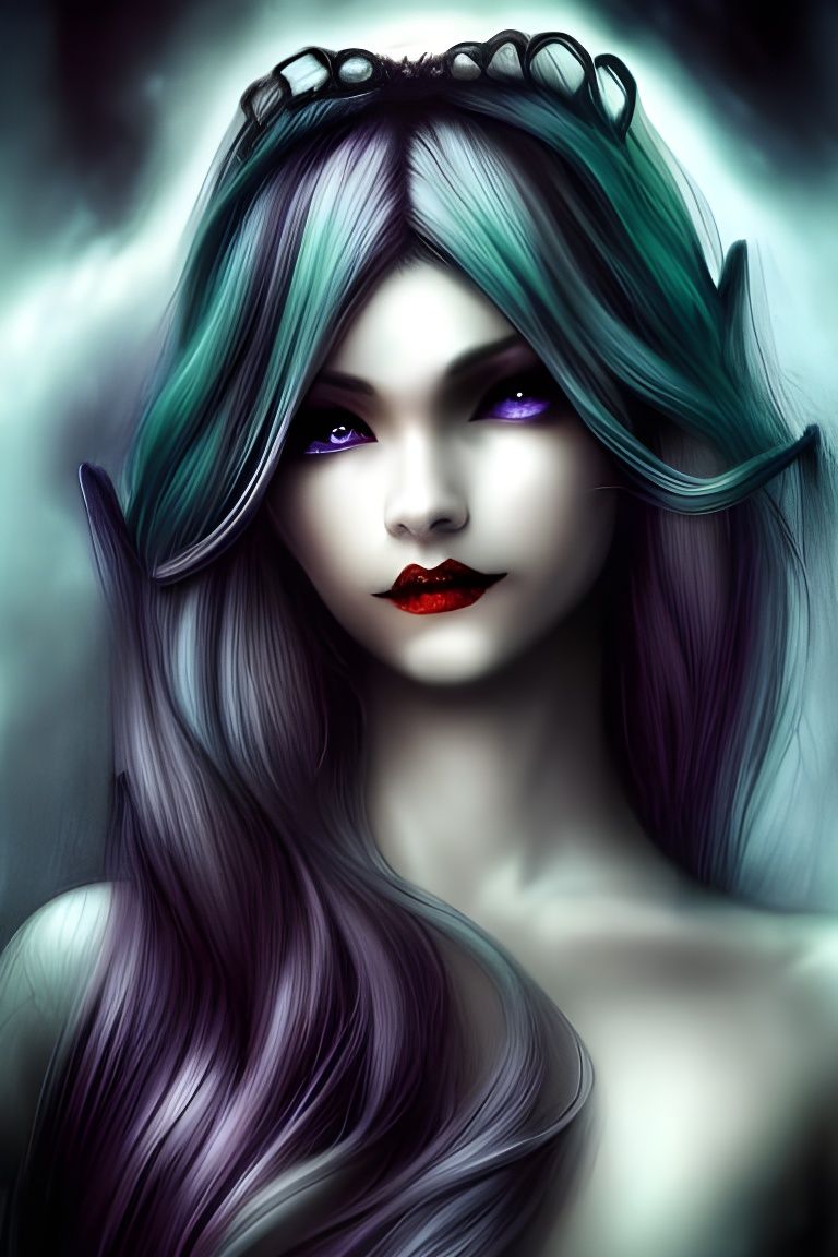 Dark Gothic Mermaid Siren Portrait in Anime Style