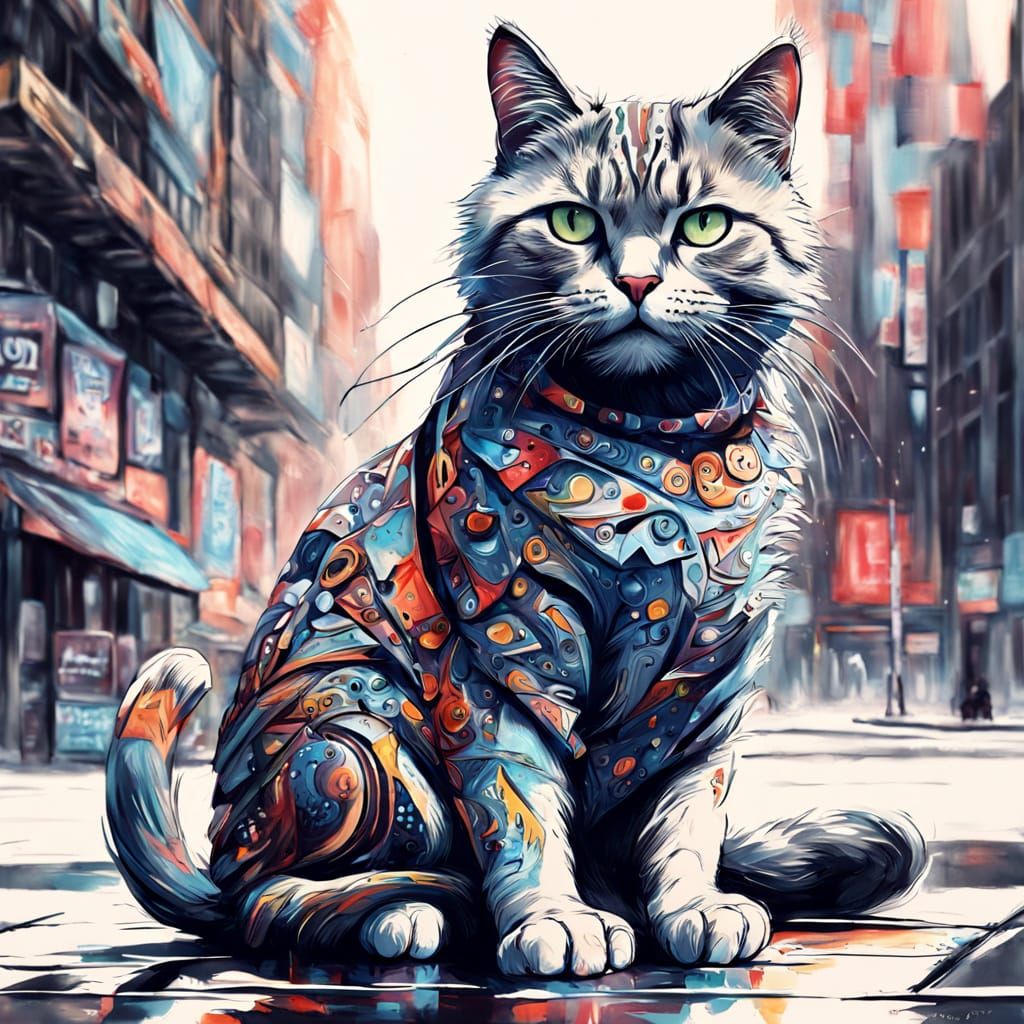 Wild Cat Charcoal Drawing in Gouache and Watercolor